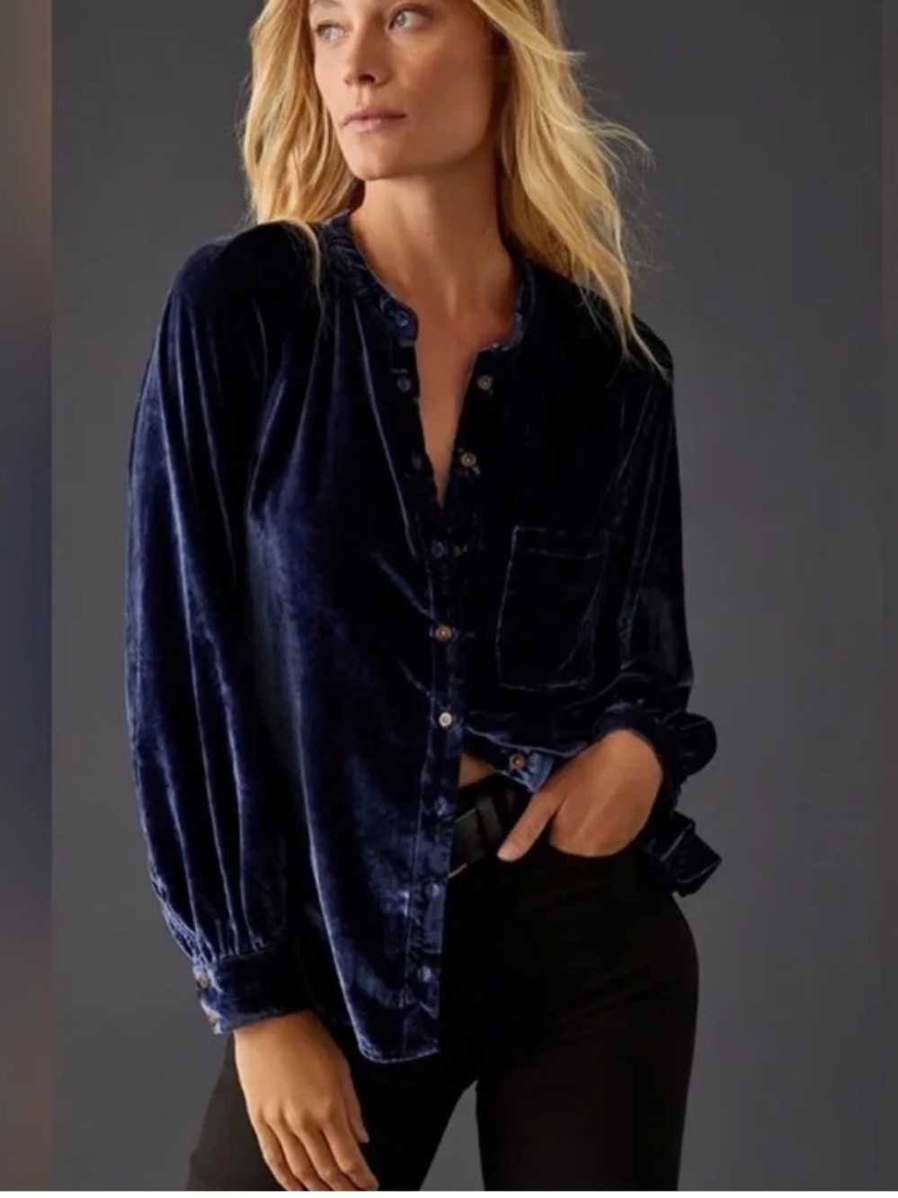 Pilcro Velvet Femme Button Down Top Medium